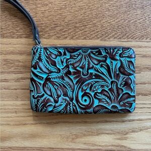 Patricia Nash Tooled Turquoise Leather Wristlet Clutch Western Cowgirl